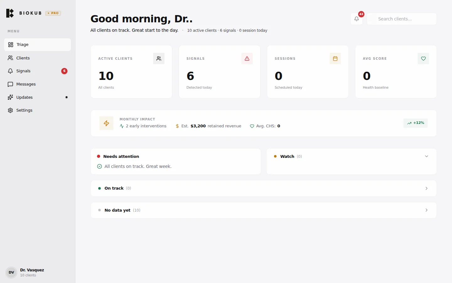 Morning triage — every client at a glance